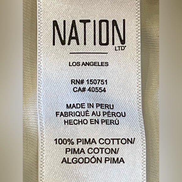 EUC NATION LTD 100% Pima Cotton Scoop Neck Short Rolled Sleeve T-Shirt L Cream - Picture 8 of 9